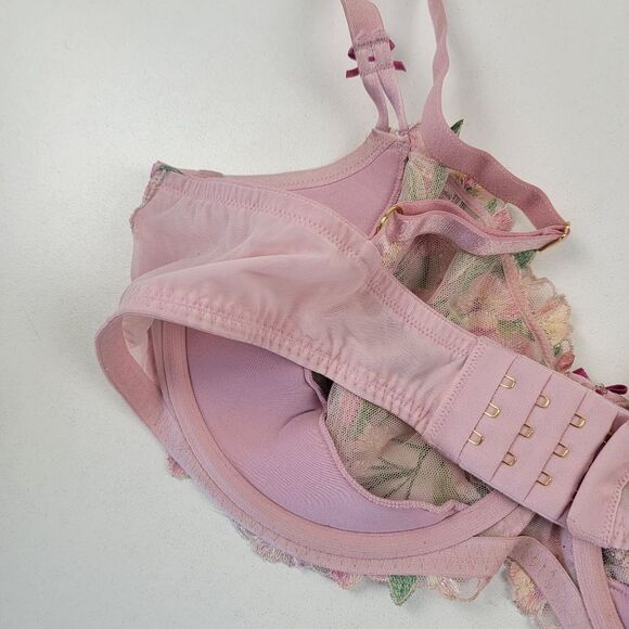 Victoria’s Secret Chalk Rose Embroidery Wicked Unlined Balconette Bra 40C XL - Picture 7 of 9